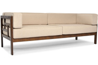 Sofa ogrodowa drewniana 3-osobowa EDEN ciemny brąz/beż